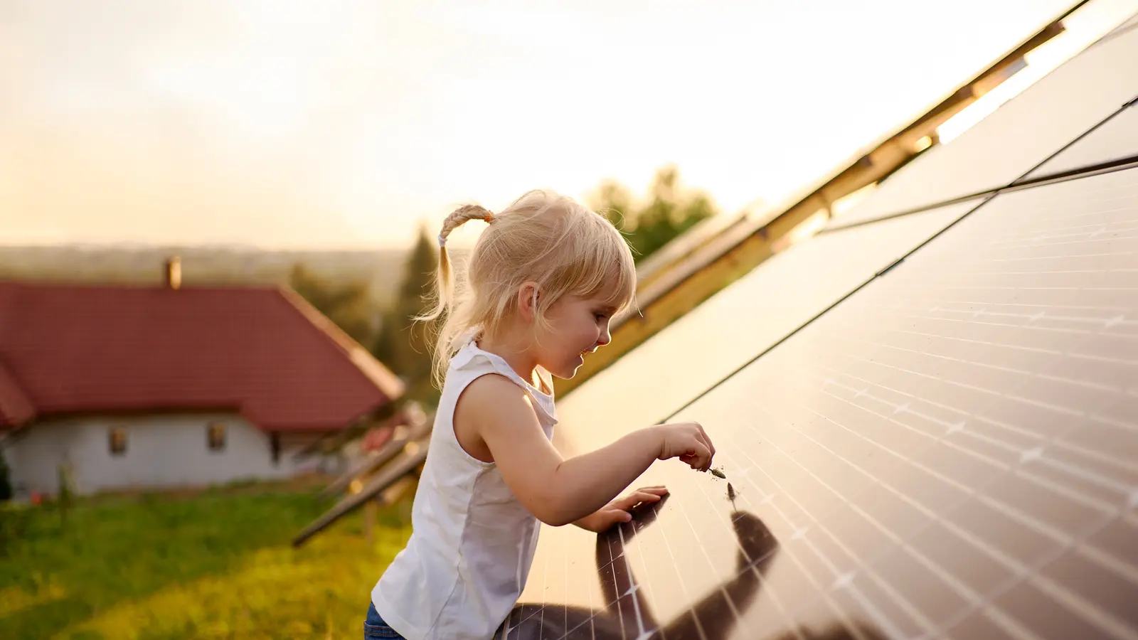 A girl with a solar panel.